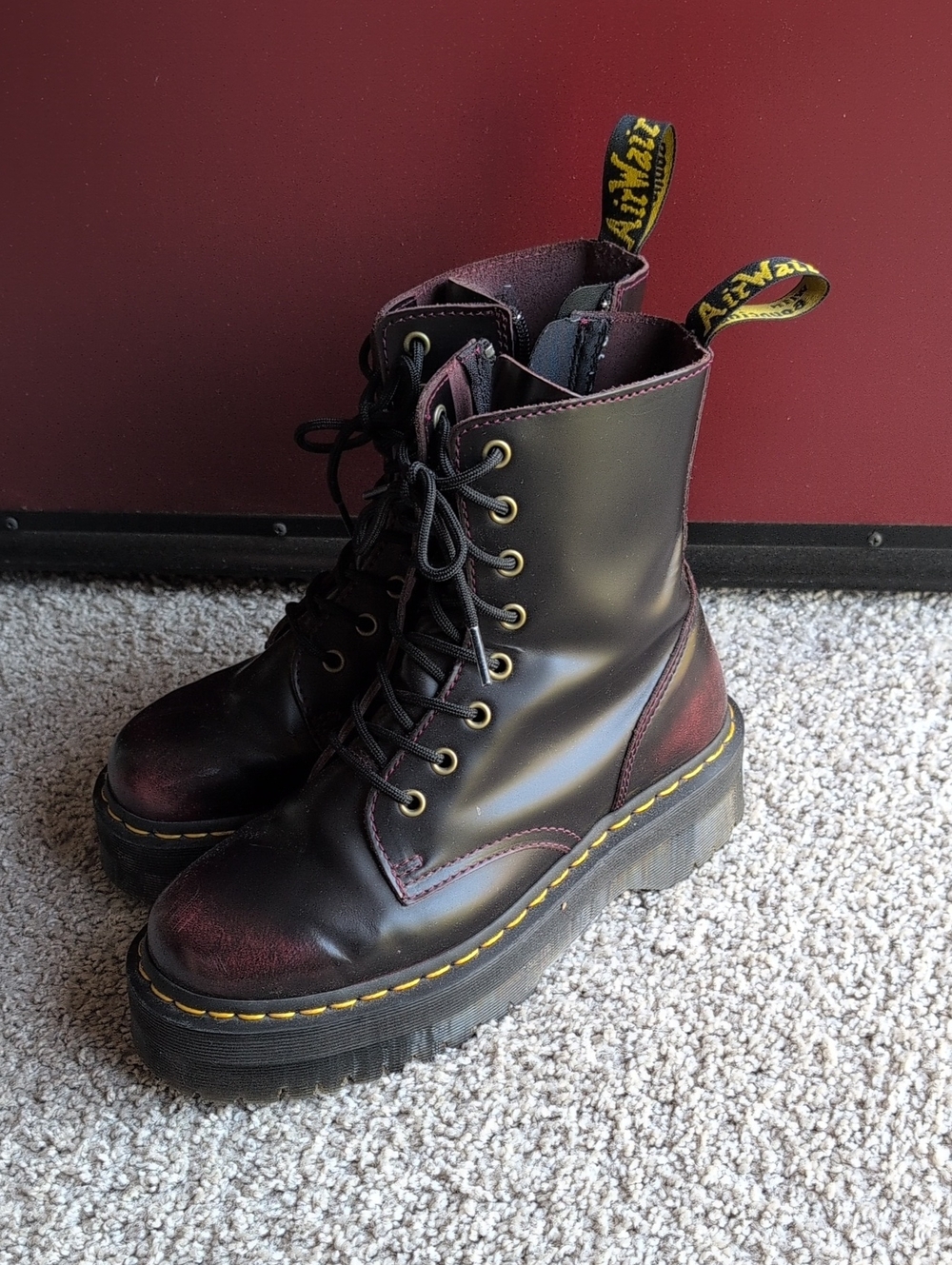 Dr. Martens Black and Burgundy Platform Lace-Up Boots